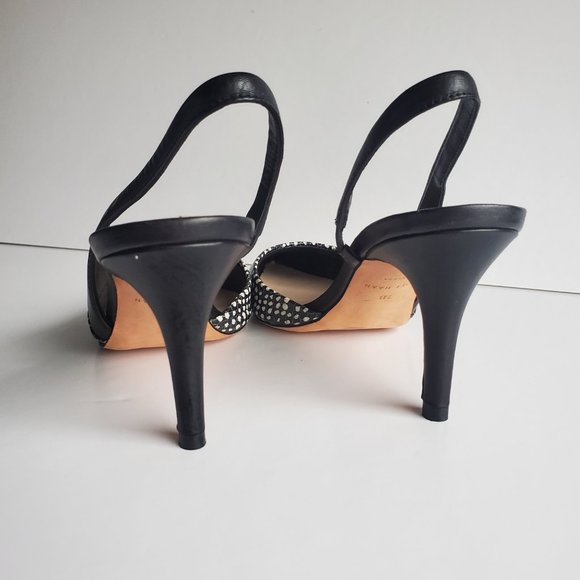 Black & White Leather Slingback Heels Snakeskin Reptile Print Office Event Party - Picture 7 of 8